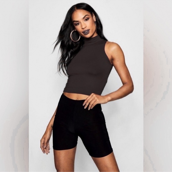Forever 21 Black Mock Neck Sleeveless Crop Top sz Medium - Picture 1 of 6